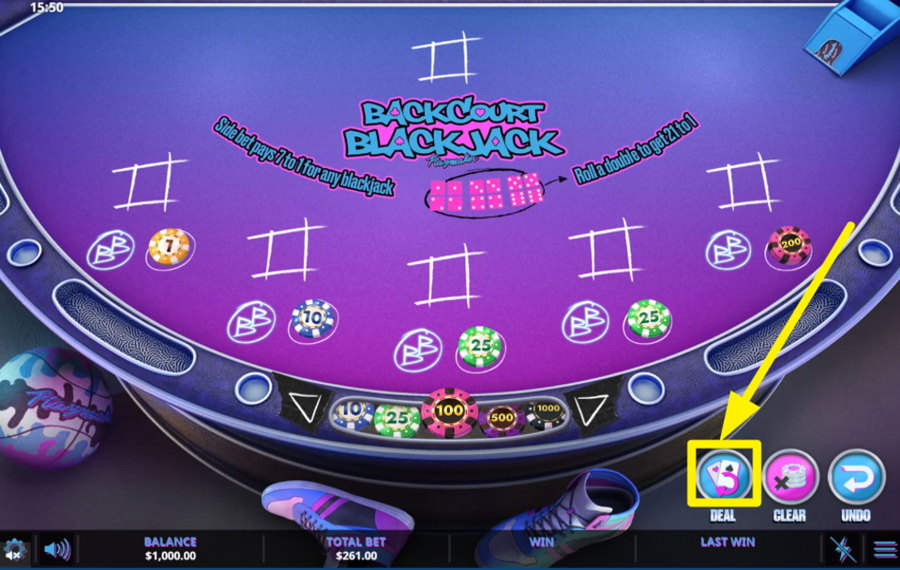 Backcourt Blackjack DISTRIBUIRE LE CARTE.