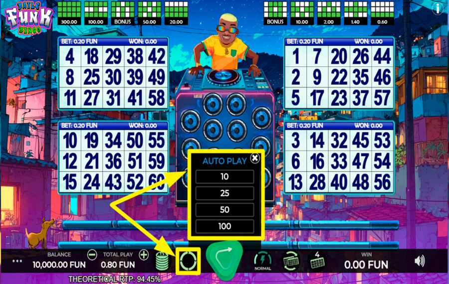 Baile Funk Bingo UTILIZZA LA FUNZIONE DI RIPRODUZIONE AUTOMATICA.