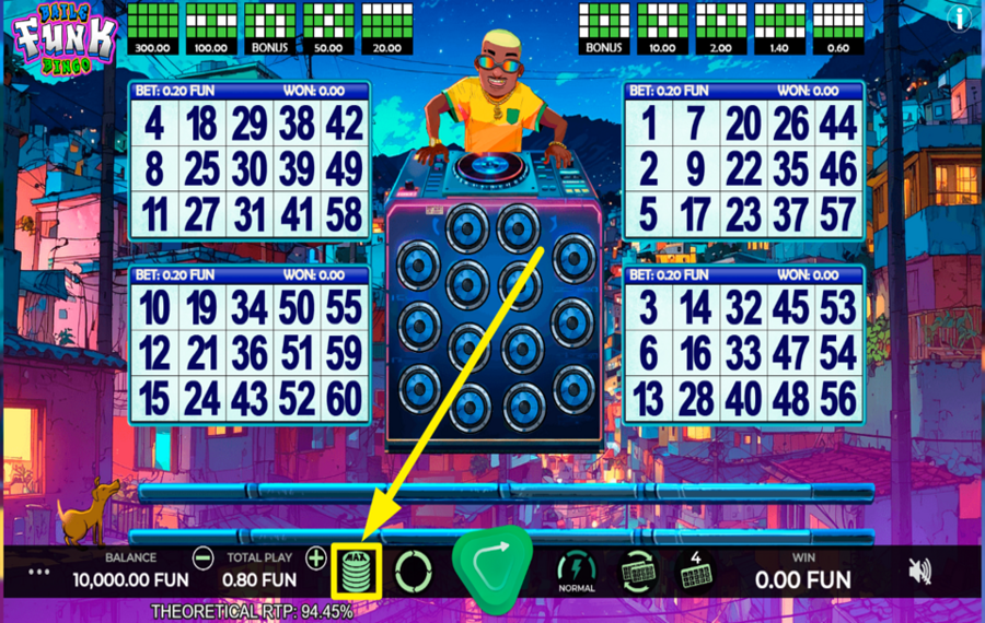 Baile Funk Bingo STABILIRE IL LIMITE PIÙ ALTO DELLA PUNTATA.