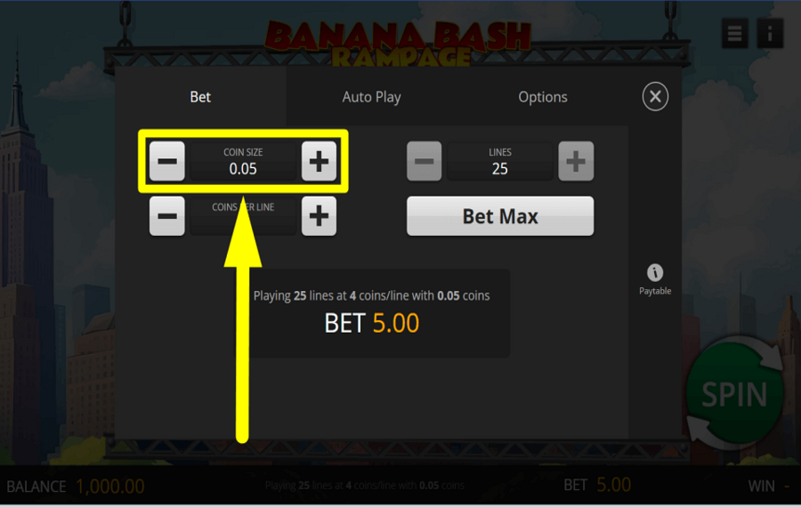 Banana Bash Rampage SELECT COIN VALUE.