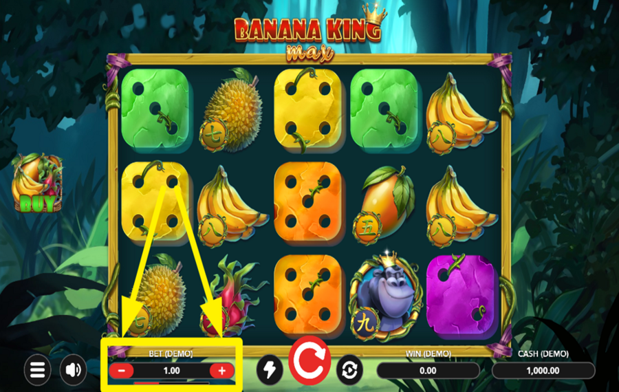 Banana King MAX Dice AJUSTAR EL IMPORTE DE LA APUESTA.