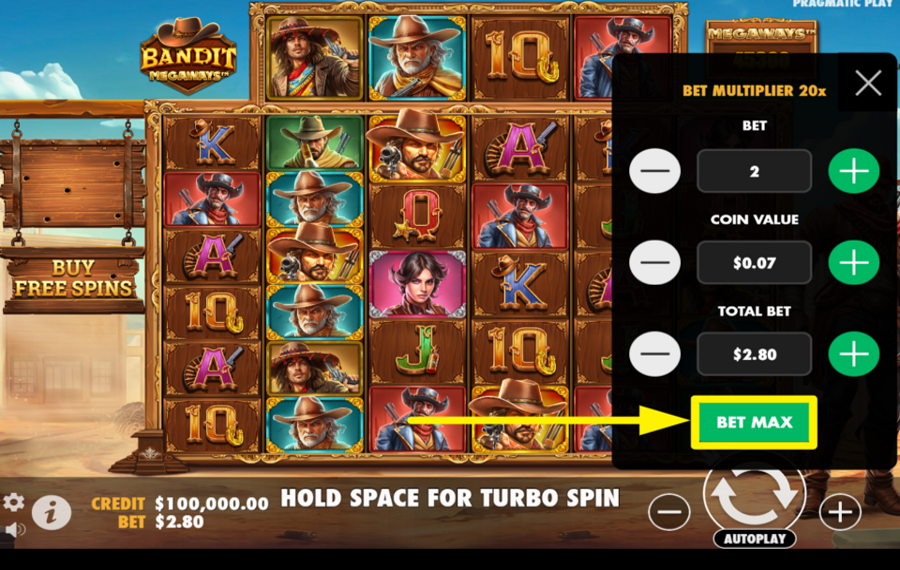 Bandit Megaways TARGET THE MAXIMUM BETTING AMOUNT.