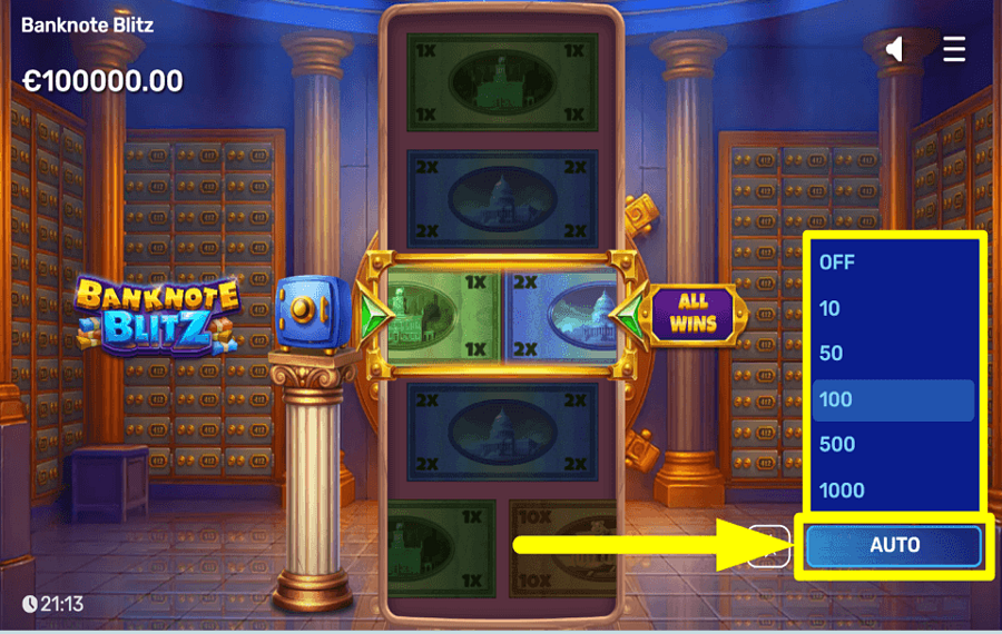 Banknote Blitz TOURNER AUTOMATIQUEMENT.