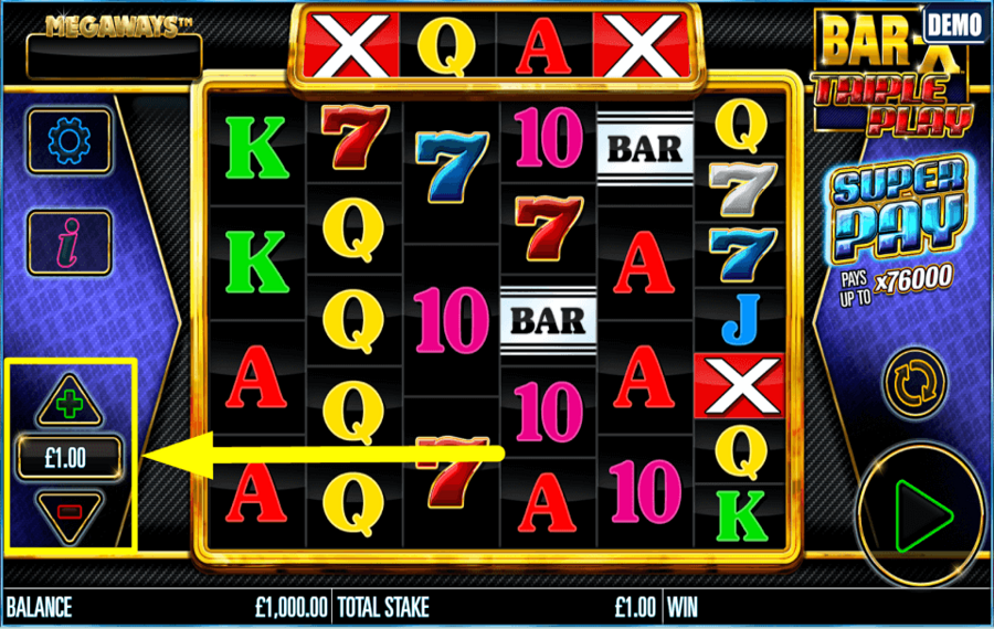 Bar X Triple Play Megaways CHOOSE YOUR TOTAL BET.
