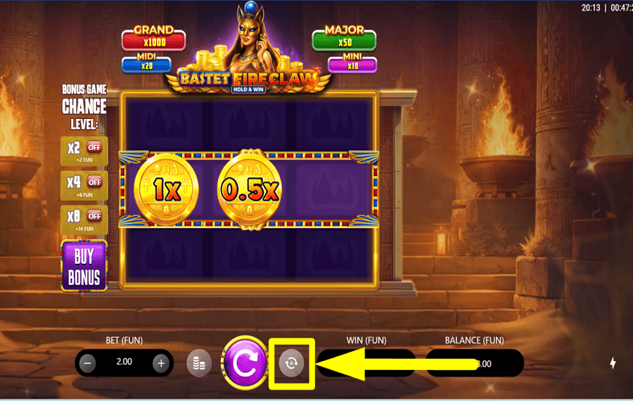 Bastet FireClaw Hold and Win PENSEZ À ACTIVER LA LECTURE AUTOMATIQUE.