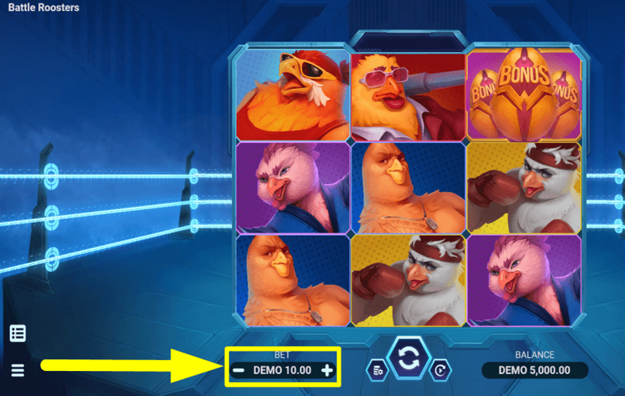 Battle Roosters SELECT YOUR TOTAL BET.