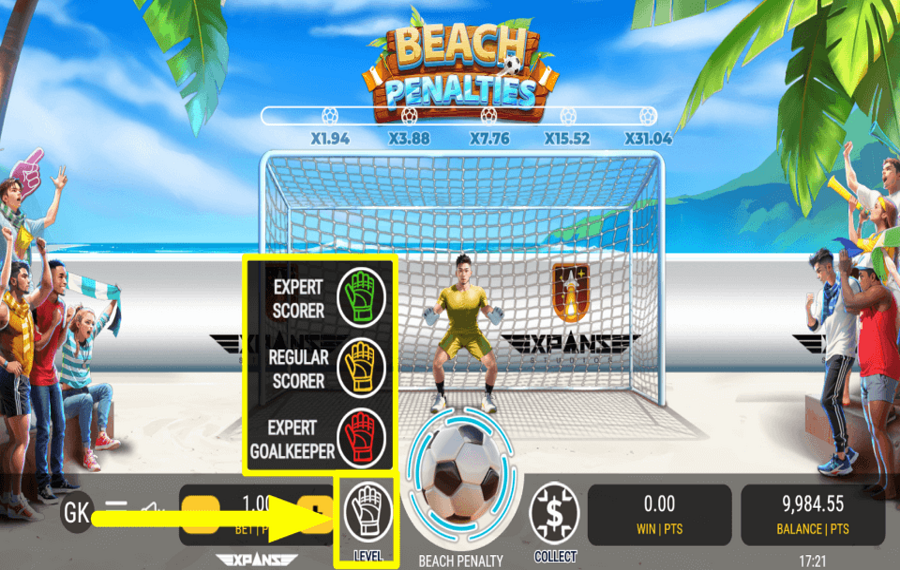 Beach Penalties Stellen Sie den Pegel ein.