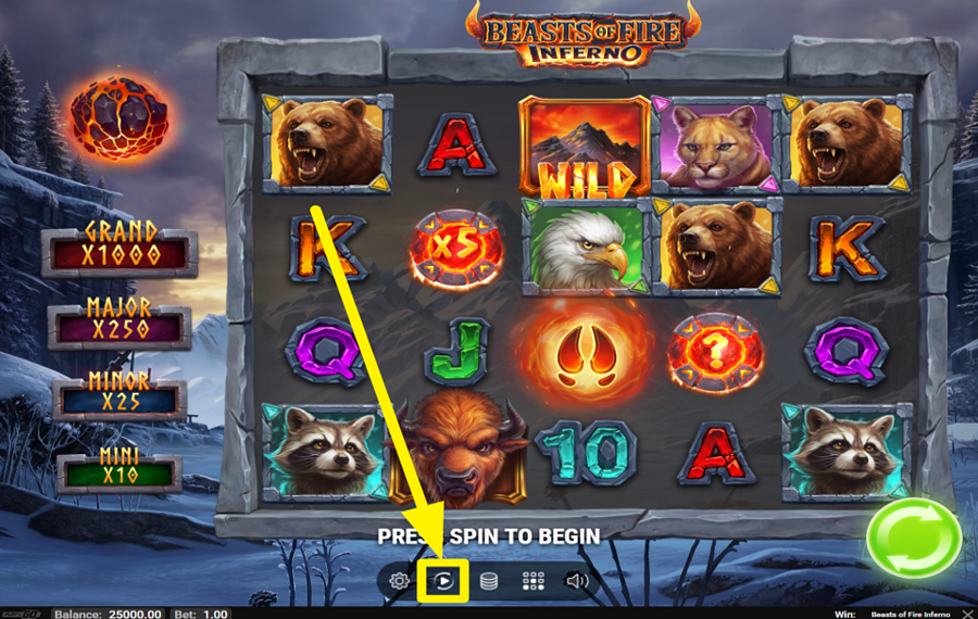 Beasts of Fire Inferno ATTIVA LA ROTAZIONE AUTOMATICA.