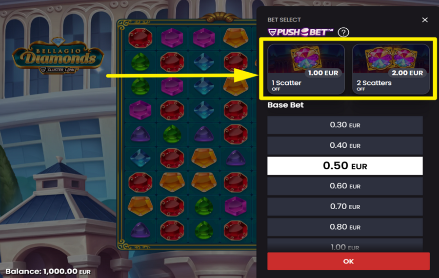 Bellagio Diamonds ACTIVATE PUSH BET.