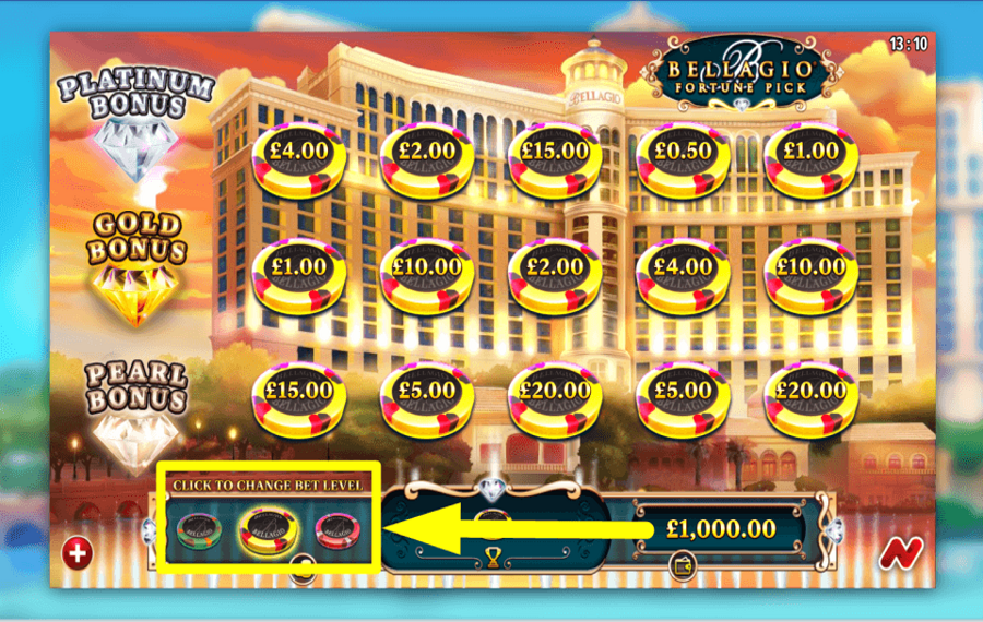 Bellagio Fortune Pick ОПРЕДЕЛИТЕ СУММУ СТАВКИ.