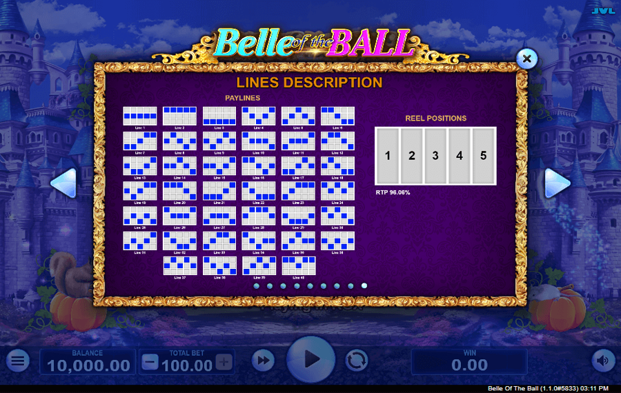 Belle of the Ball Выберите активные линии выплат