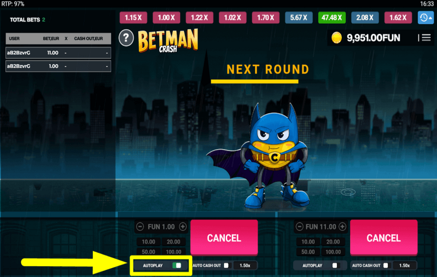 Betman Crash DÉMARRER LA LECTURE AUTOMATIQUE.