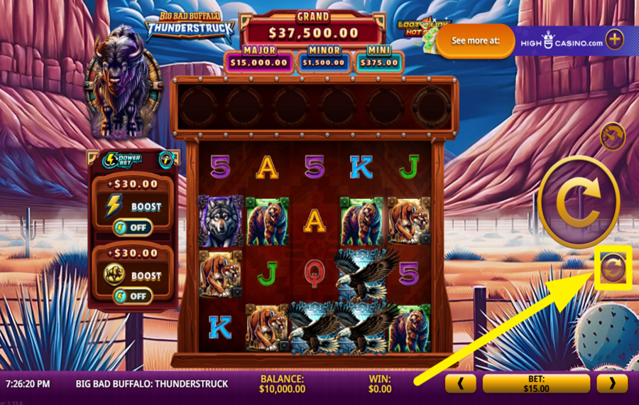 Big Bad Buffalo Thunderstruck ВЫБИРАЙТЕ АВТОМАТИЧЕСКИЕ ВРАЩЕНИЯ.