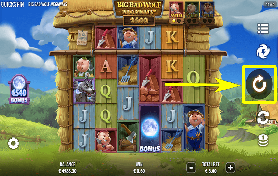 Big Bad Wolf Megaways Cliquez/appuyez sur le bouton « Spin ».