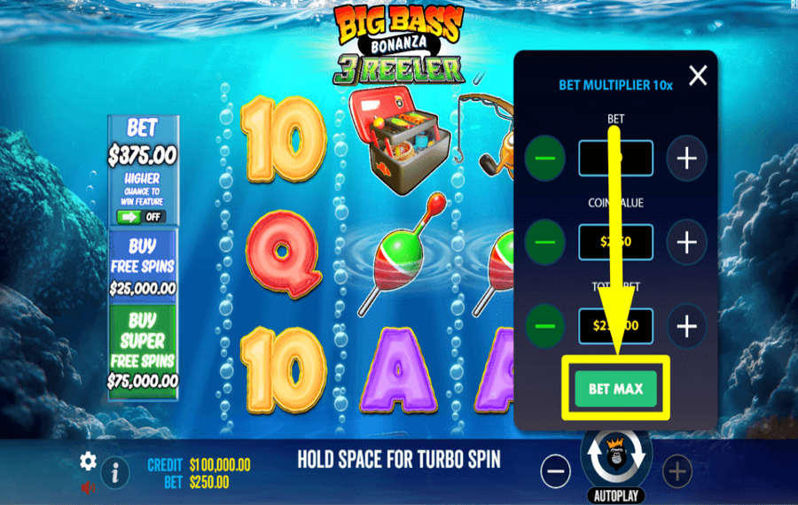 Big Bass Bonanza 3 Reeler APPLY THE MAXIMUM BET.