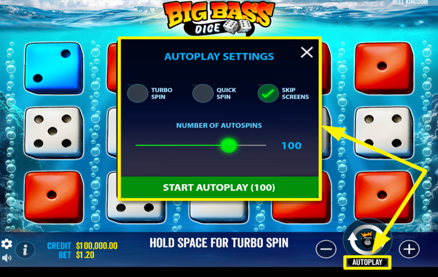 Big Bass Dice FAITES TOURNER LES ROULEAUX AUTOMATIQUEMENT.