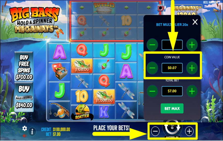 Big Bass Hold And Spinner Megaways CHANGER LA VALEUR DE LA PIÈCE.