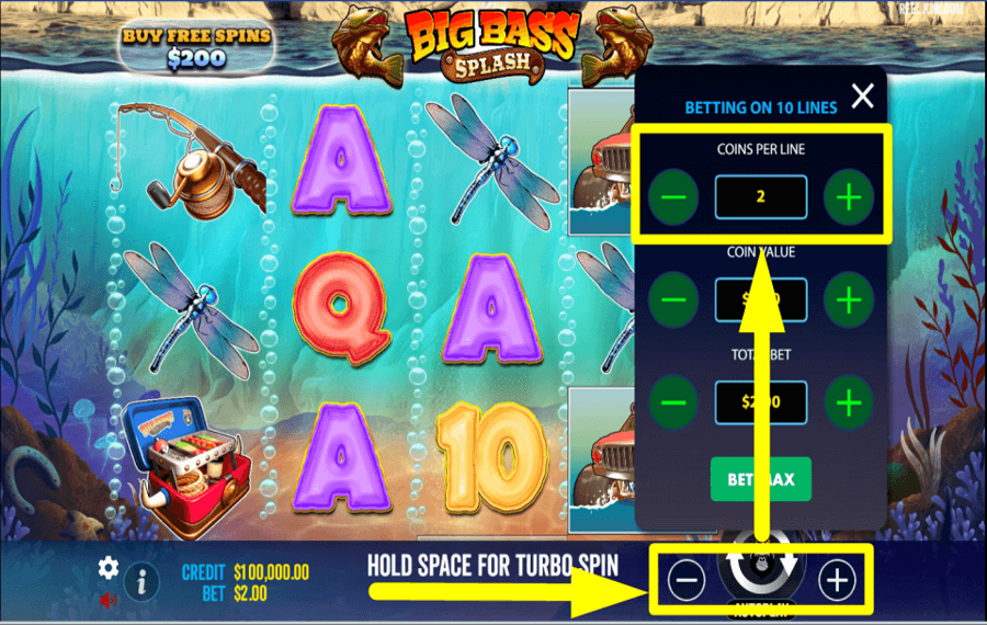 Big Bass Splash SET COINS PER LINE.
