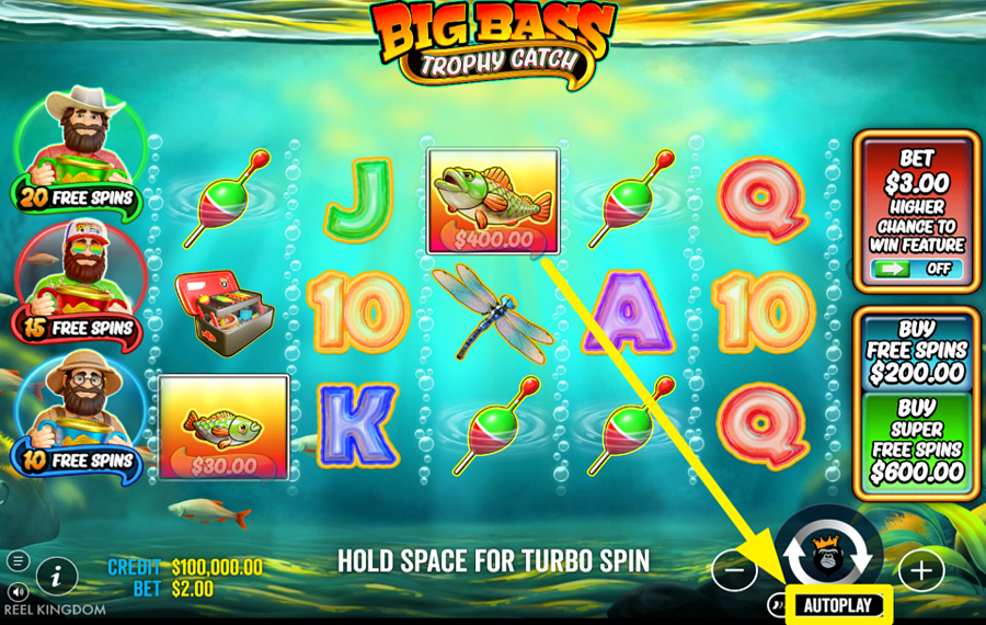 Big Bass Trophy Catch EMPLOY THE AUTOMATIC SPINS.