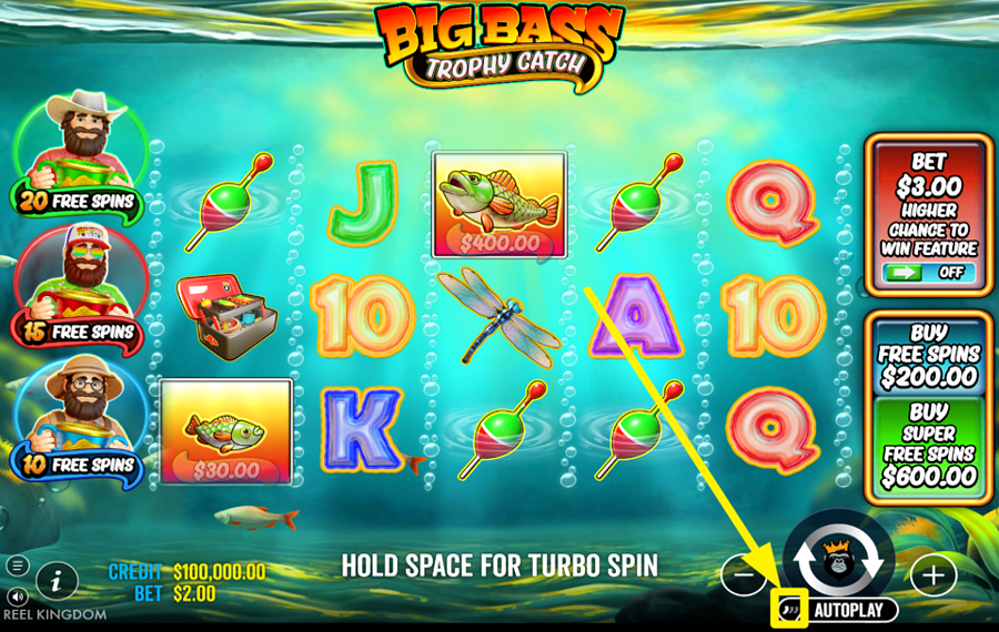 Big Bass Trophy Catch ACCELERATE THE SPINS.
