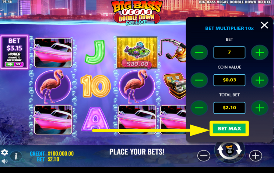 Big Bass Vegas Double Down Deluxe ÉTABLIR LA LIMITE DE MISE LA PLUS ÉLEVÉE.