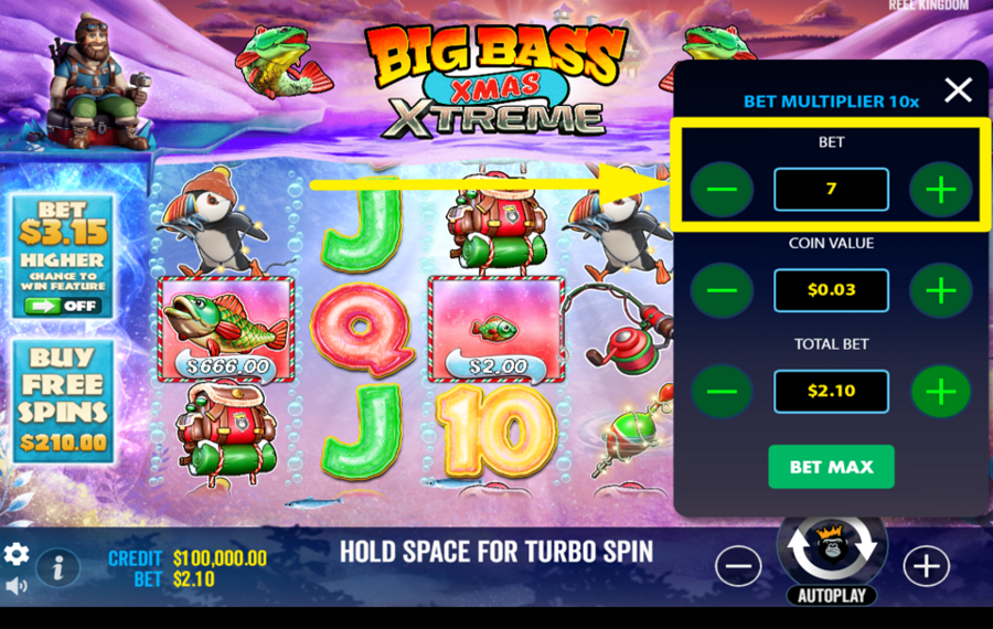 Big Bass Xmas Xtreme MODIFIER LE NIVEAU DE PARI.