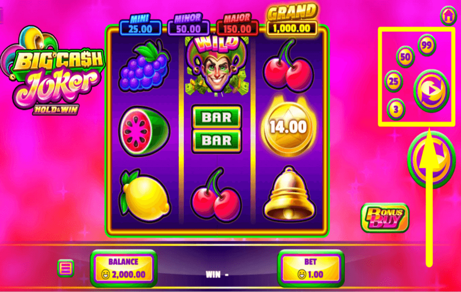 Big Cash Joker Hold and Win ABILITA RIPRODUZIONE AUTOMATICA.