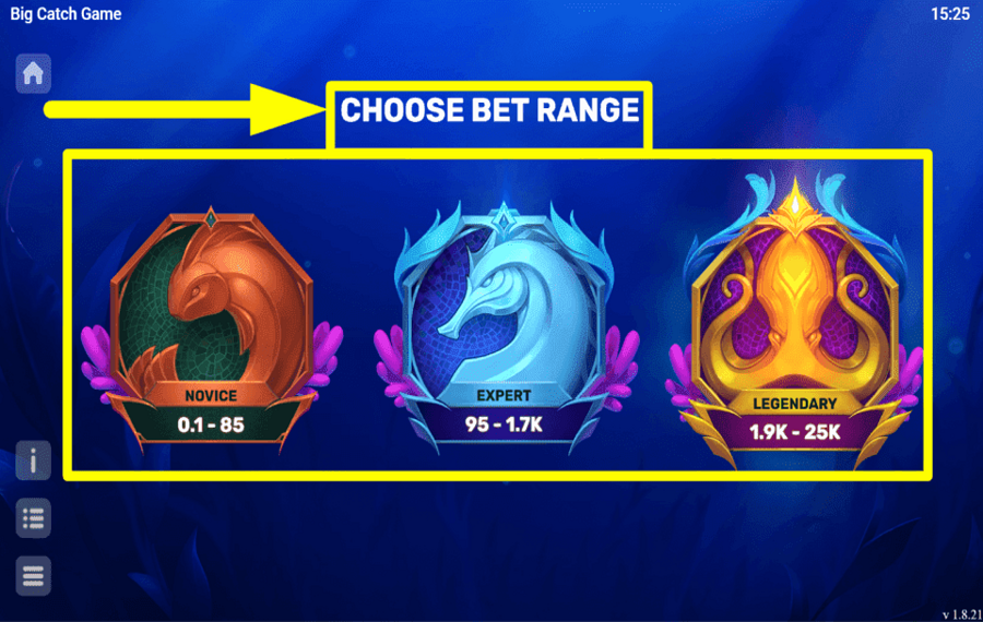 Big Catch Game CONTROL BETTING RANGE.
