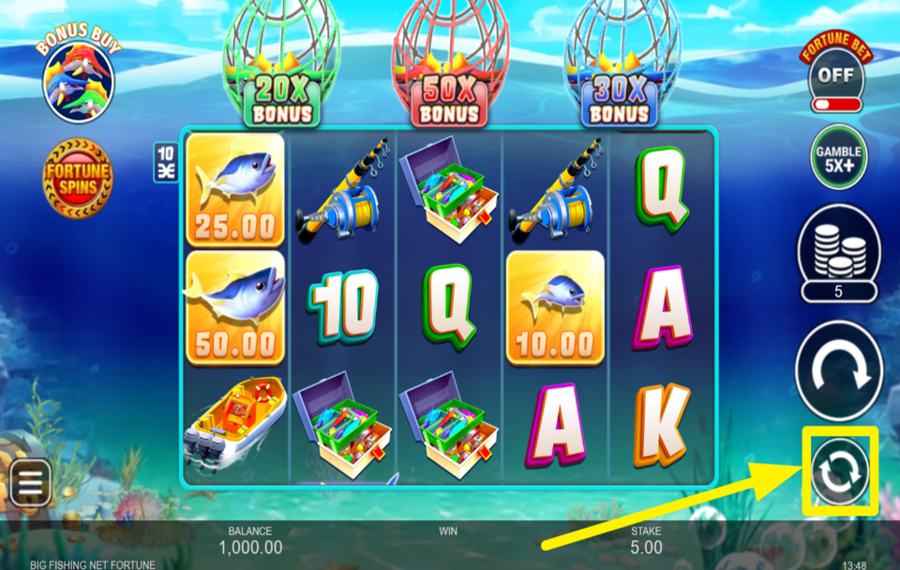 Big Fishing Net Fortune ACTIVER L'ESSORAGE AUTOMATIQUE.