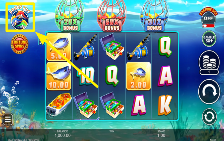Big Fishing Net Fortune ACHETEZ UNE FONCTION BONUS.