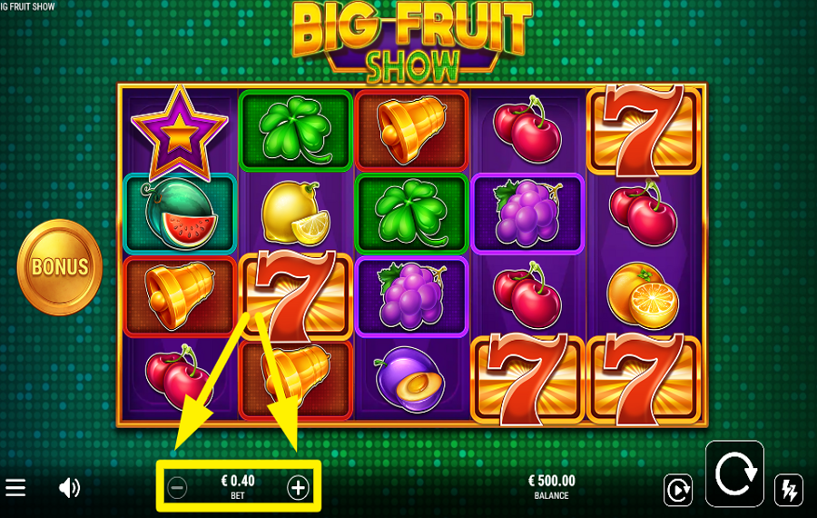 Big Fruit Show AJUSTAR LA CANTIDAD DE LA APUESTA.