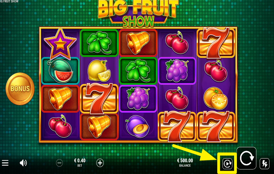 Big Fruit Show ELIGE E INICIAR LA JUEGO AUTOMÁTICO.