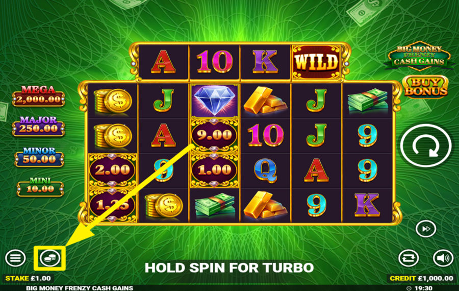 Big Money Frenzy Cash Gains AJUSTER LA VALEUR DU PARI.