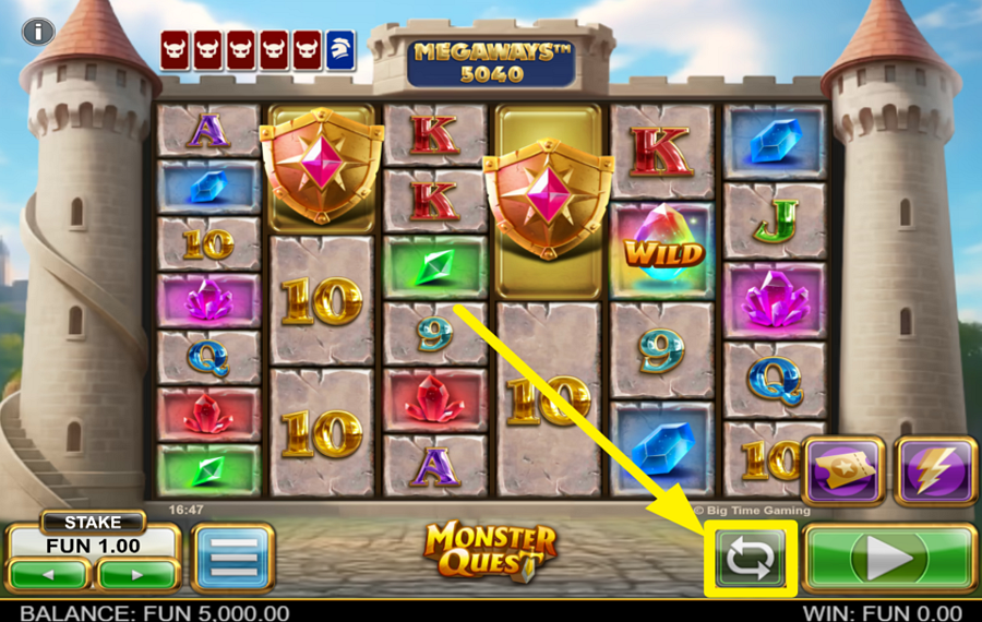 Big Time Gaming Monster Quest AUTOMATISCHE DREHS AUSWÄHLEN.