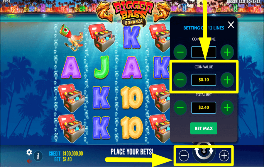Bigger Bass Bonanza CHOOSE THE COIN VALUE.
