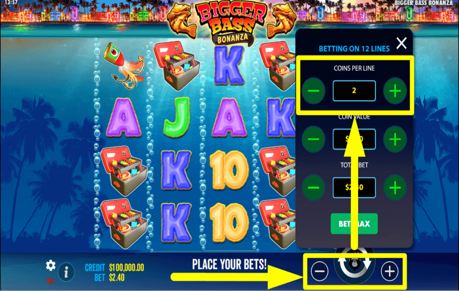 Bigger Bass Bonanza ADJUST THE COINS PER LINE.