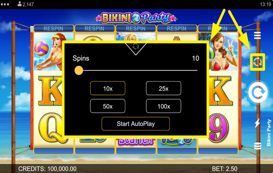 Bikini Party ACTIVAR EL GIRO AUTOMÁTICO.