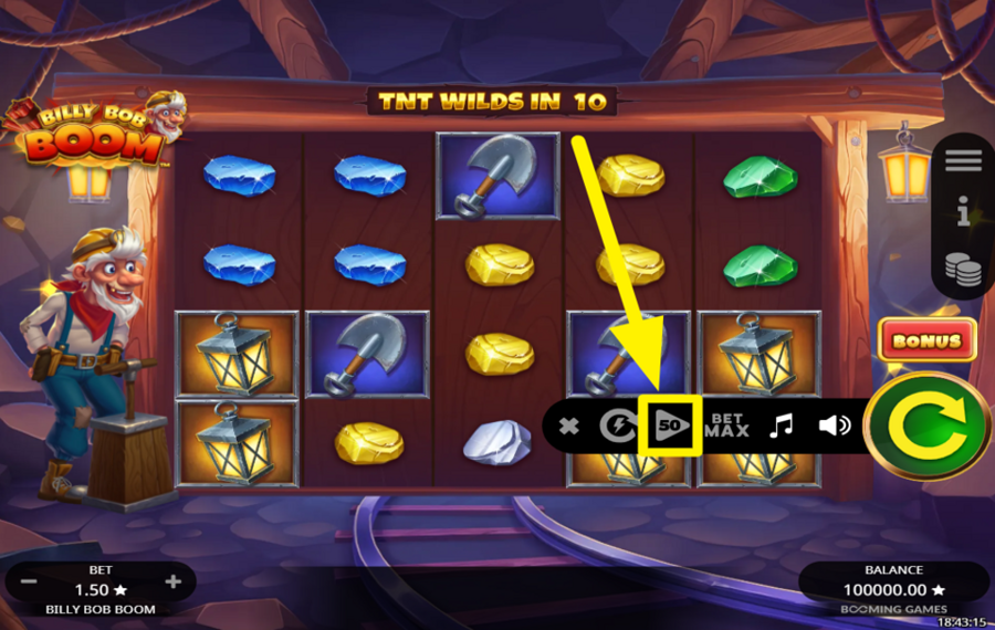 Billy Bob Boom INITIATE AUTOMATIC SPINS.