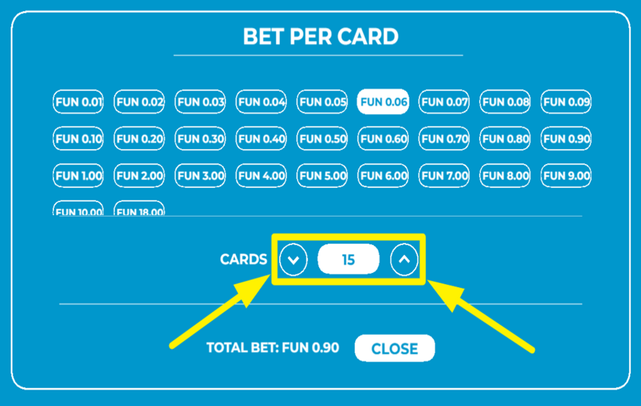 Bingo Bingo IMPOSTA IL NUMERO DI CARTELLE DEL BINGO.