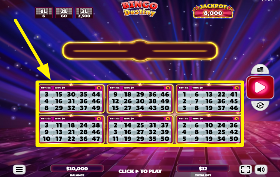 Bingo Destiny AJUSTER LES TICKETS.