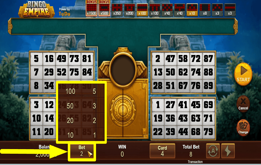 Bingo Empire ОПРЕДЕЛИТЕ СВОЮ СТАВКУ.