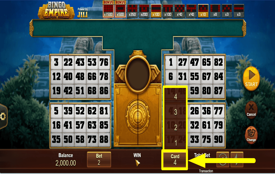 Bingo Empire SCEGLI LE TUE CARTE.