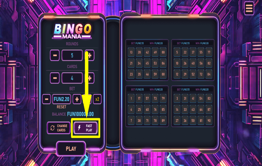 Bingo Mania ACTIVER LE MODE TURBO.