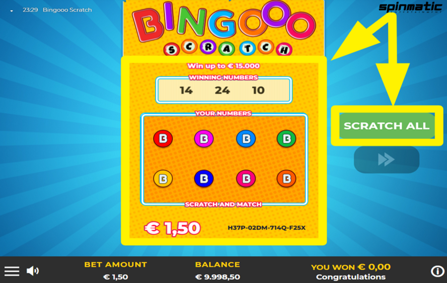 Bingooo Scratch UNCOVER THE NUMBERS.