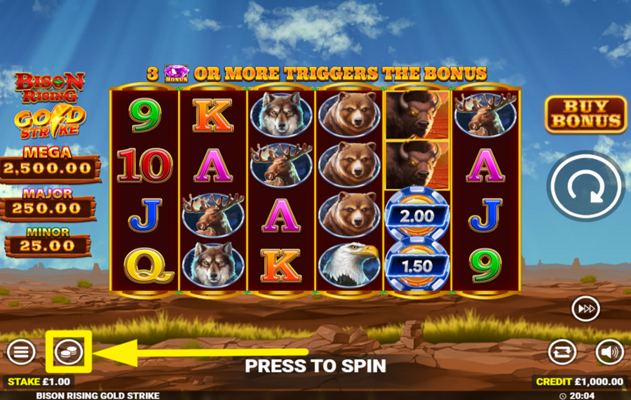 Bison Rising Gold Strike УСТАНОВИТЕ СВОЮ СТАВКУ.