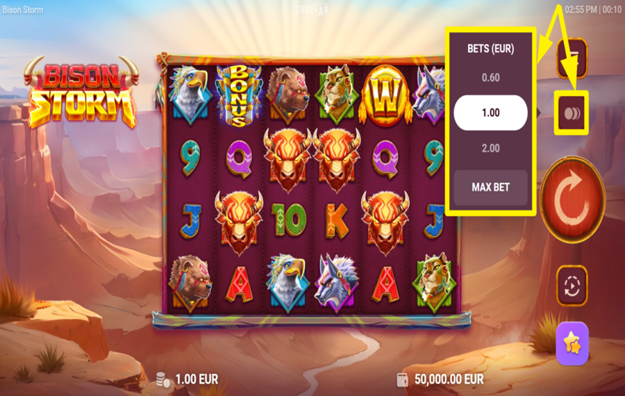 Bison Storm SELECT A BET AMOUNT.