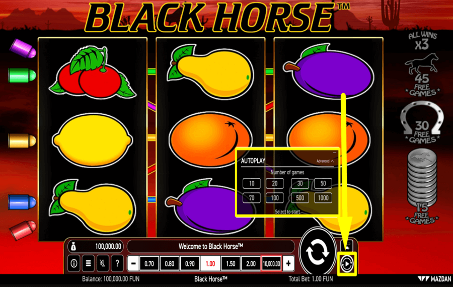 Black Horse UTILISEZ LA FONCTION DE JEU AUTOMATIQUE.