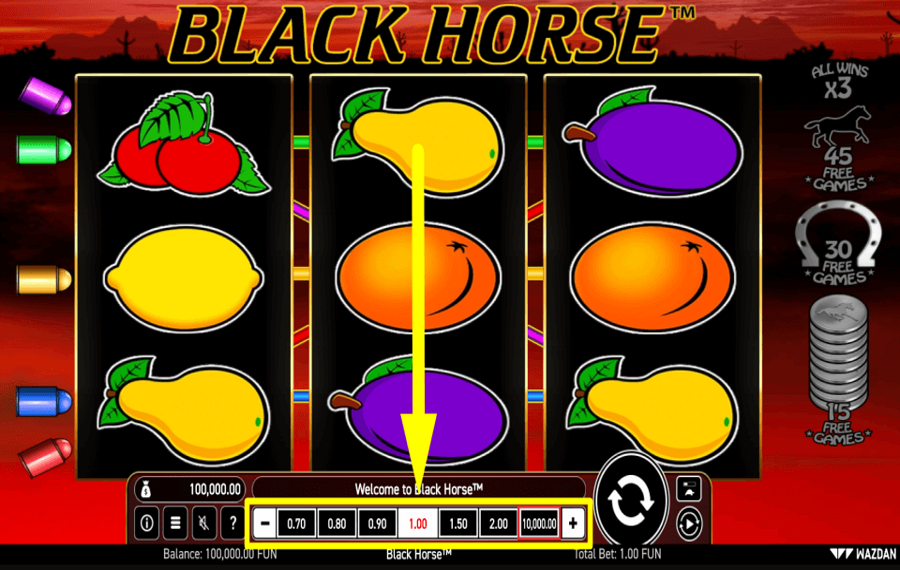 Black Horse ATTRIBUER UN MONTANT DE PARI.