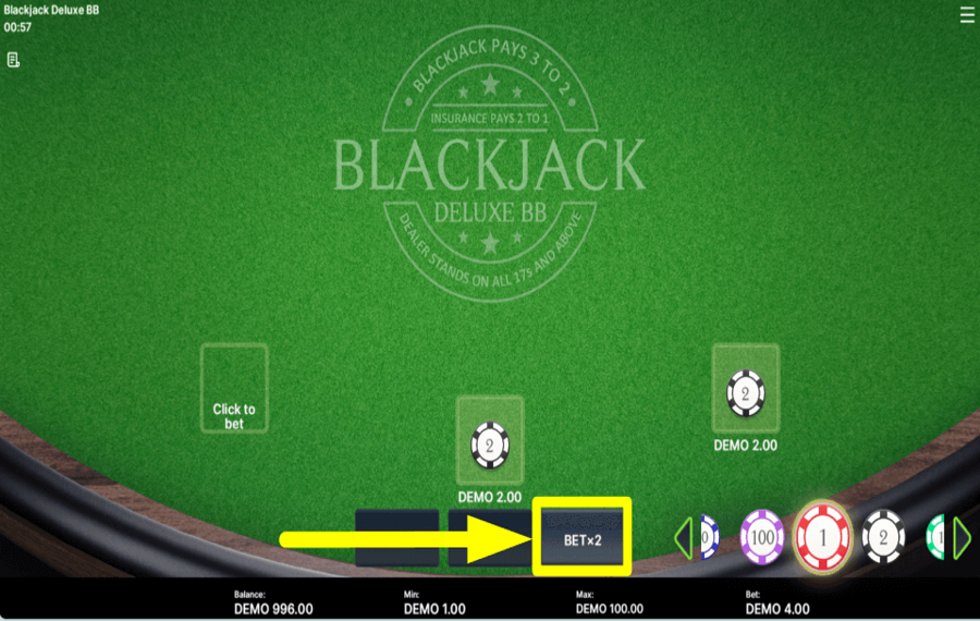 Blackjack Deluxe BB AUTORISER LA DOUBLE MISE.