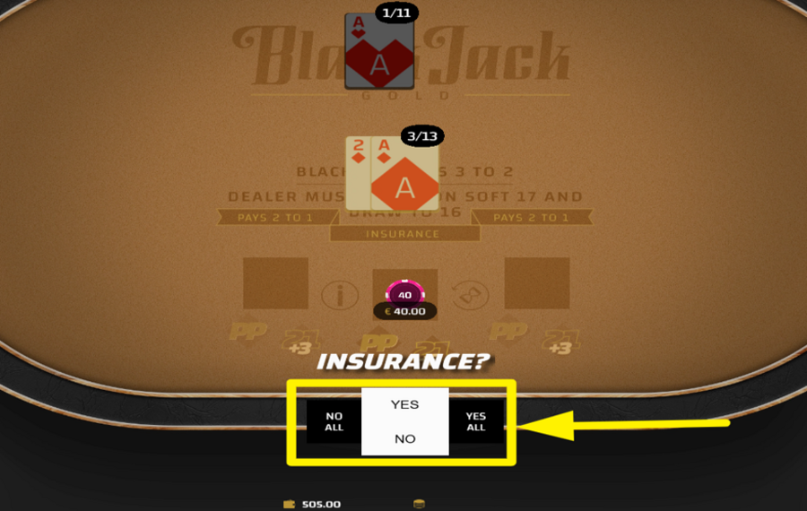 Blackjack Gold ACHETEZ L'ASSURANCE.